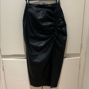 Zara Black Faux Leather Skirt with Slit